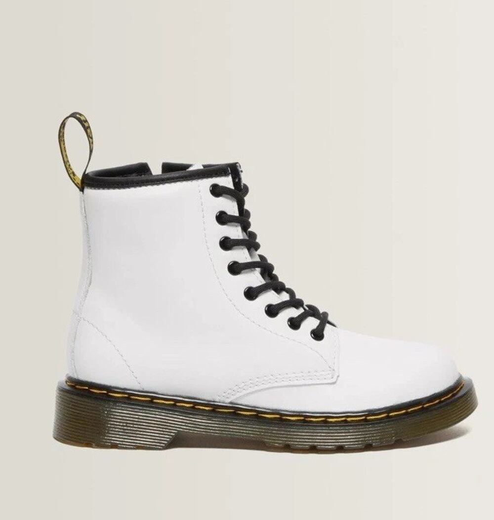 Dr. Martens 1460J Combat Boots Youth Size 4US White Leather Lace Up Side Zip